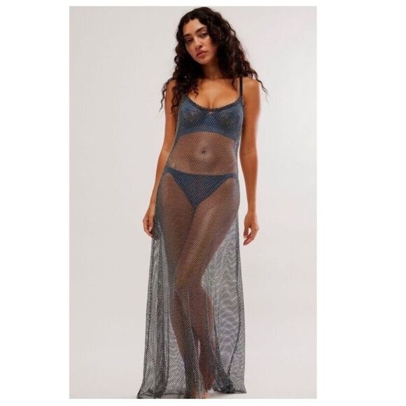 Free People Filter Finish Mesh Embellished Slip Maxi Dress